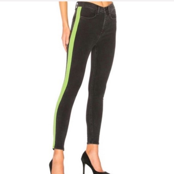 NWT! RAG & BONE Mazie Black w/Lime Side Stripe Skinny Jeans 23 - Picture 1 of 13